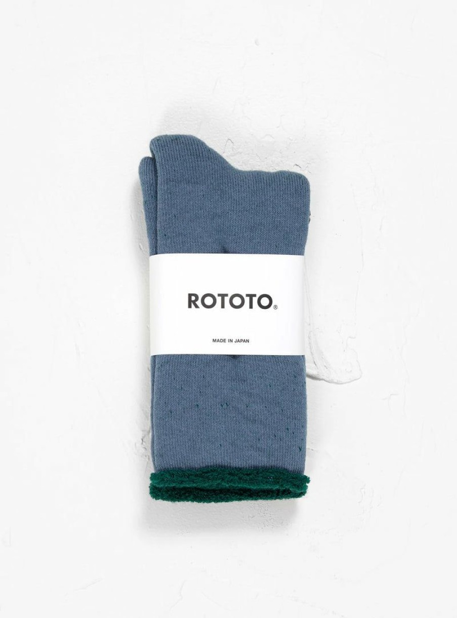 Woman * | Discount Port Northampton Man Rototo Double Face Cozy Sleeping Socks Light Blue / Green