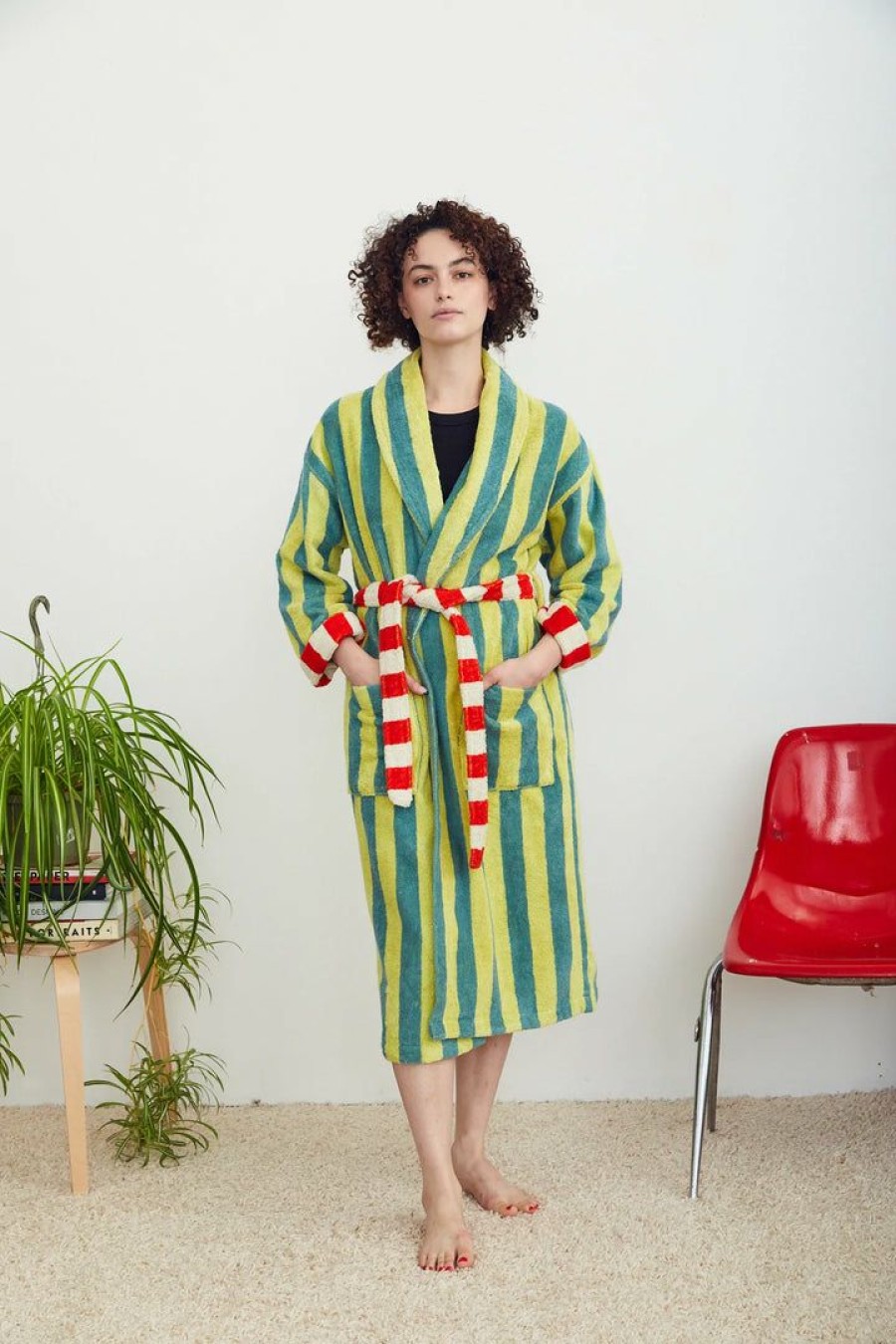 Woman * | Cheapest Port Northampton Dusen Dusen Bathrobe Lime Stripe