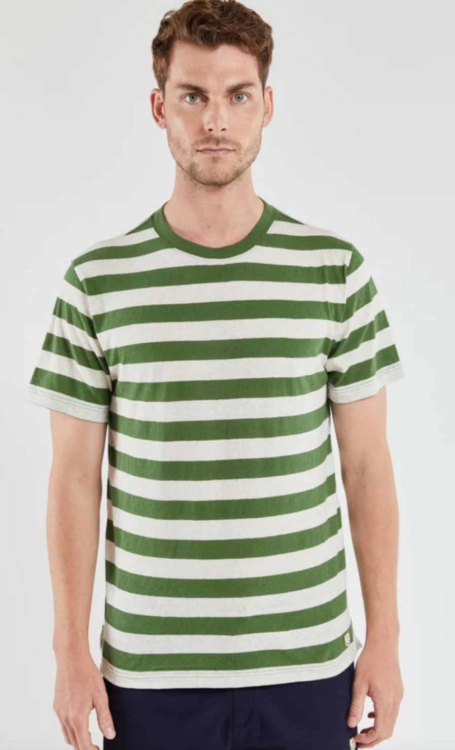 Man * | Coupon Port Northampton Armor Lux Heritage Cotton/Linen Bold Stripe Tee Ficus Green/Nature Man