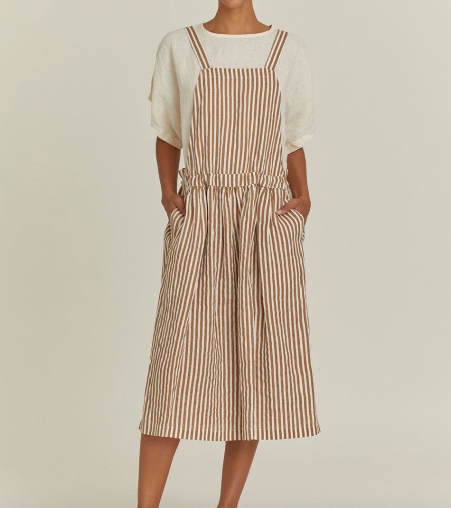 Woman * | New Port Northampton Black Crane Apron Dress Thin Stripe Woman