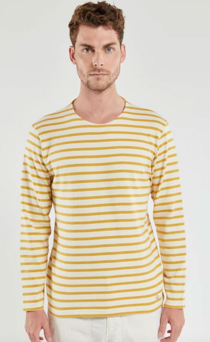 Man * | Best Sale Port Northampton Men'S Armor Lux Breton Stripe Shirt Beehive/Nature