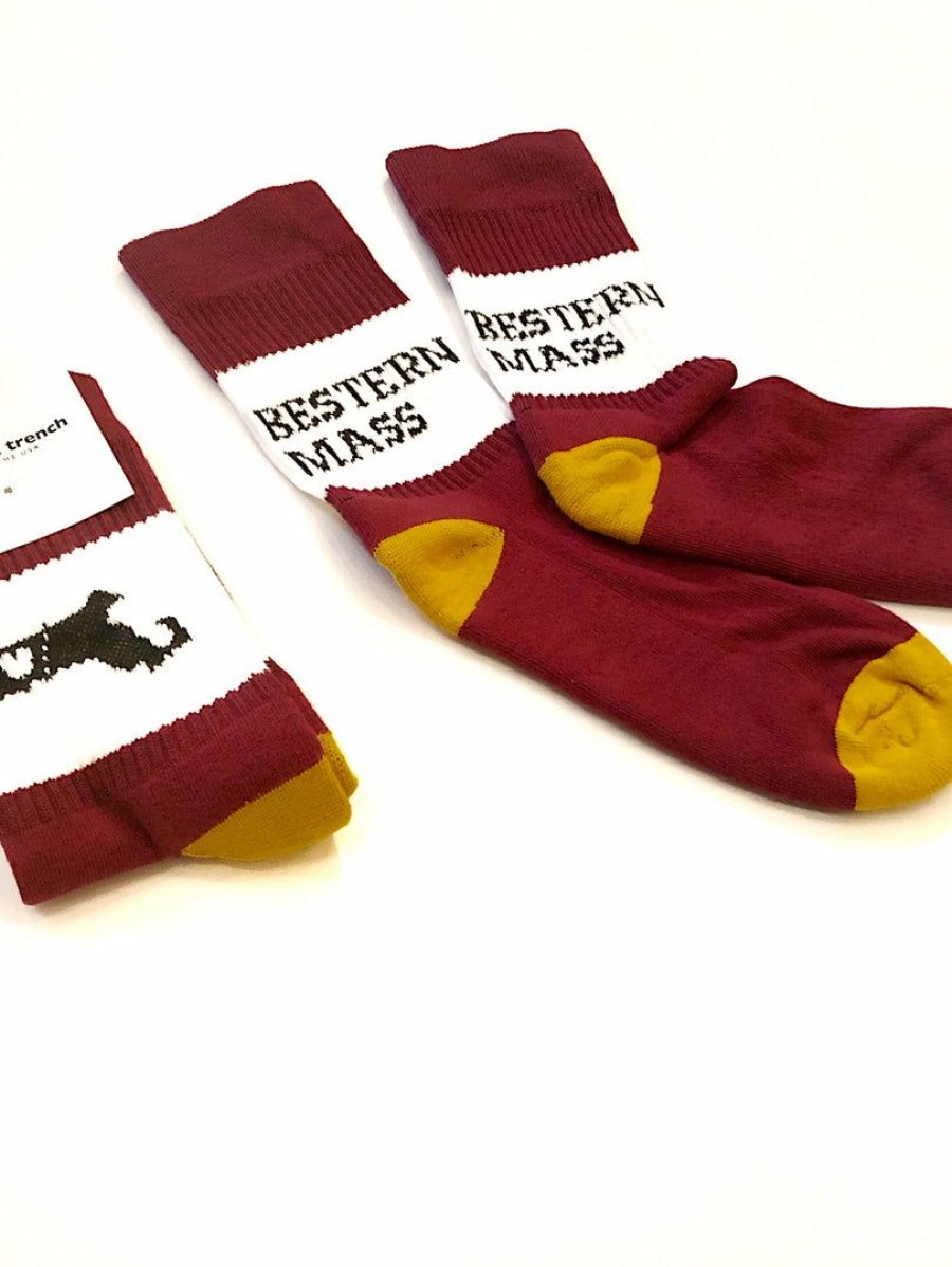 Woman * | Brand New Port Northampton American Trench X Bestern Massachusetts Socks Maroon / Gold