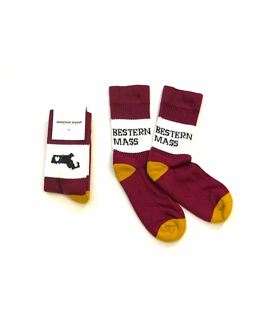 Woman * | Brand New Port Northampton American Trench X Bestern Massachusetts Socks Maroon / Gold