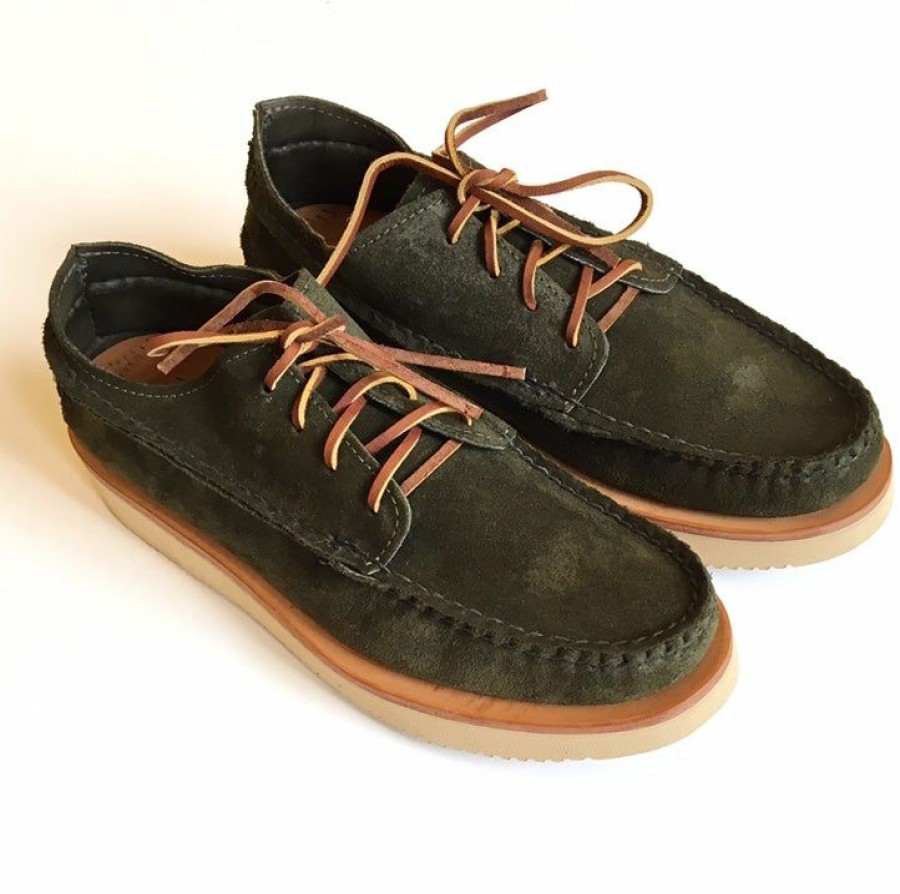 Man * | Outlet Port Northampton Yuketen Handsewn Maine Guide Ox Shoe Man Olive Suede