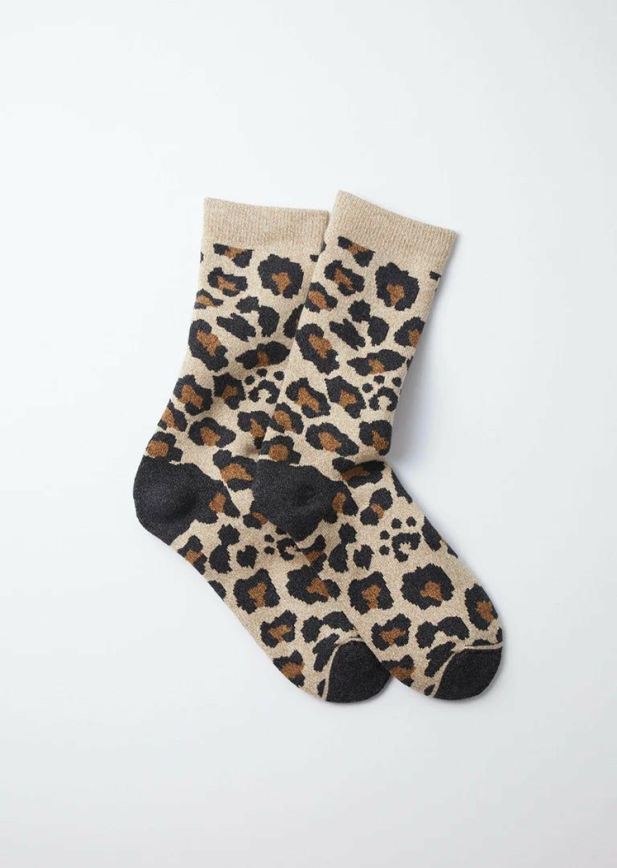 Woman * | Outlet Port Northampton Rototo Leopard Pile Crew Socks Beige