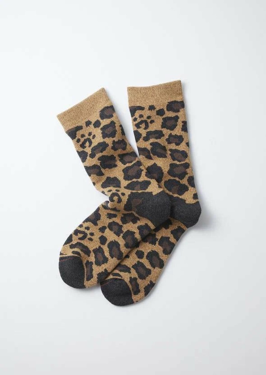 Woman * | Best Reviews Of Port Northampton Rototo Leopard Pile Crew Sock Dark Beige