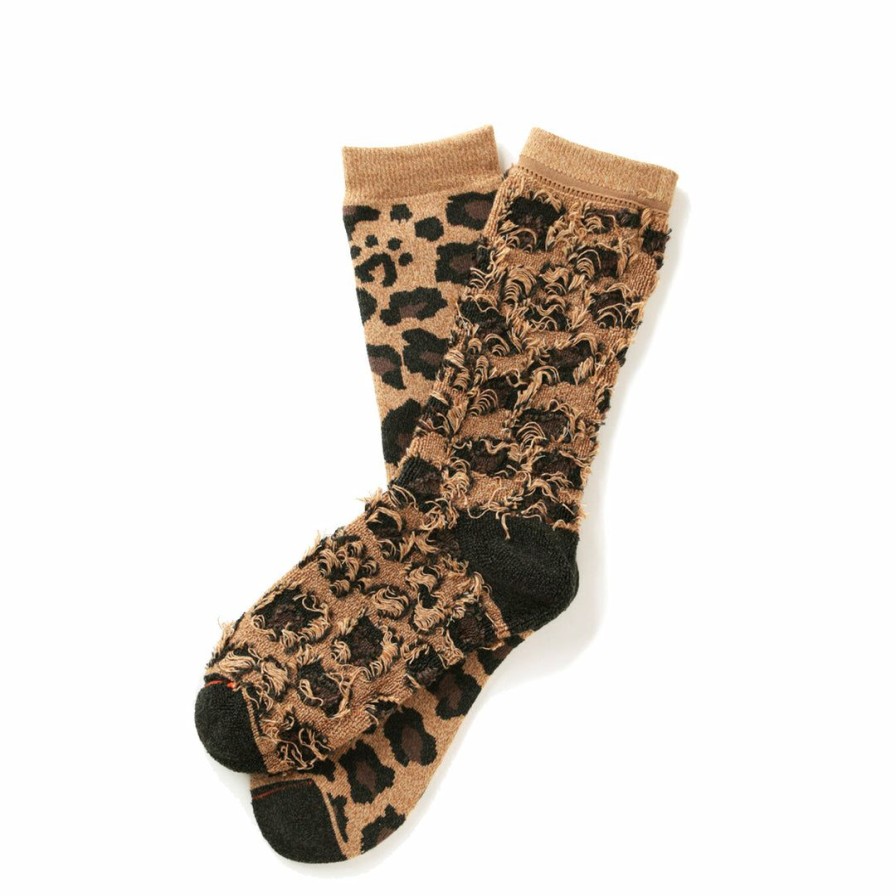 Woman * | Best Reviews Of Port Northampton Rototo Leopard Pile Crew Sock Dark Beige