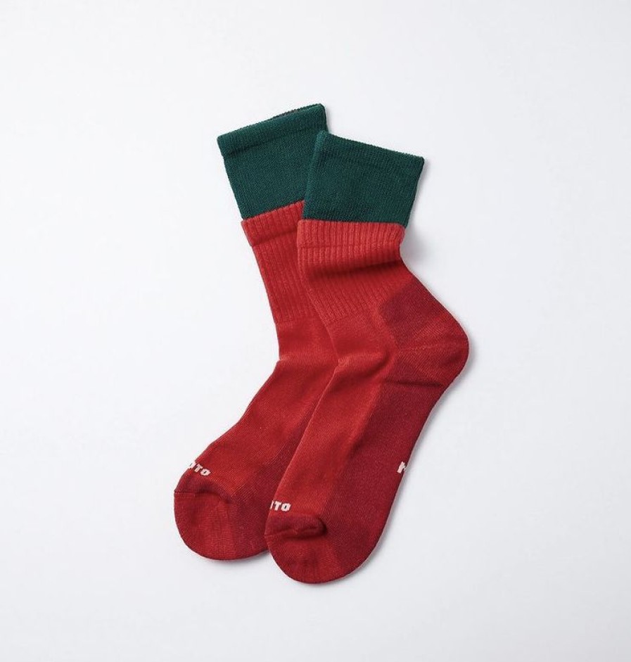 Woman * | Best Deal Port Northampton Rototo Organic Cotton Double Layer Crew Socks Red / Green