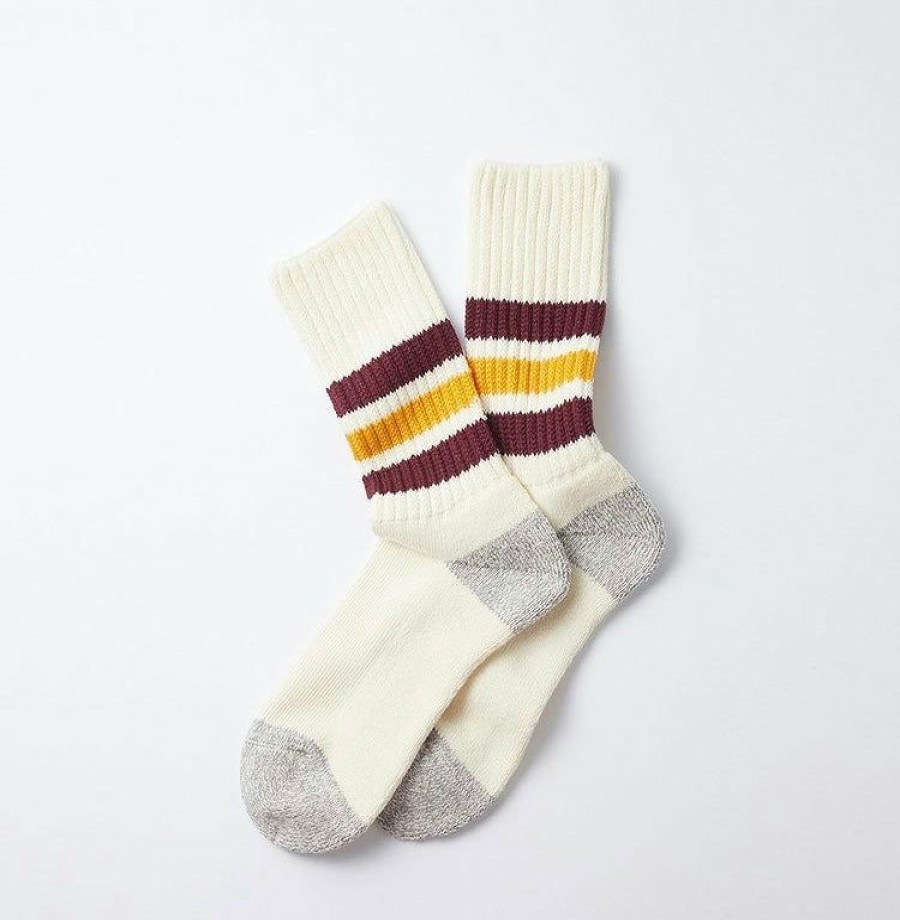 Woman * | Buy Port Northampton Rototo Coarse Ribbed Old School Crew Socks Bordeaux/Yellow