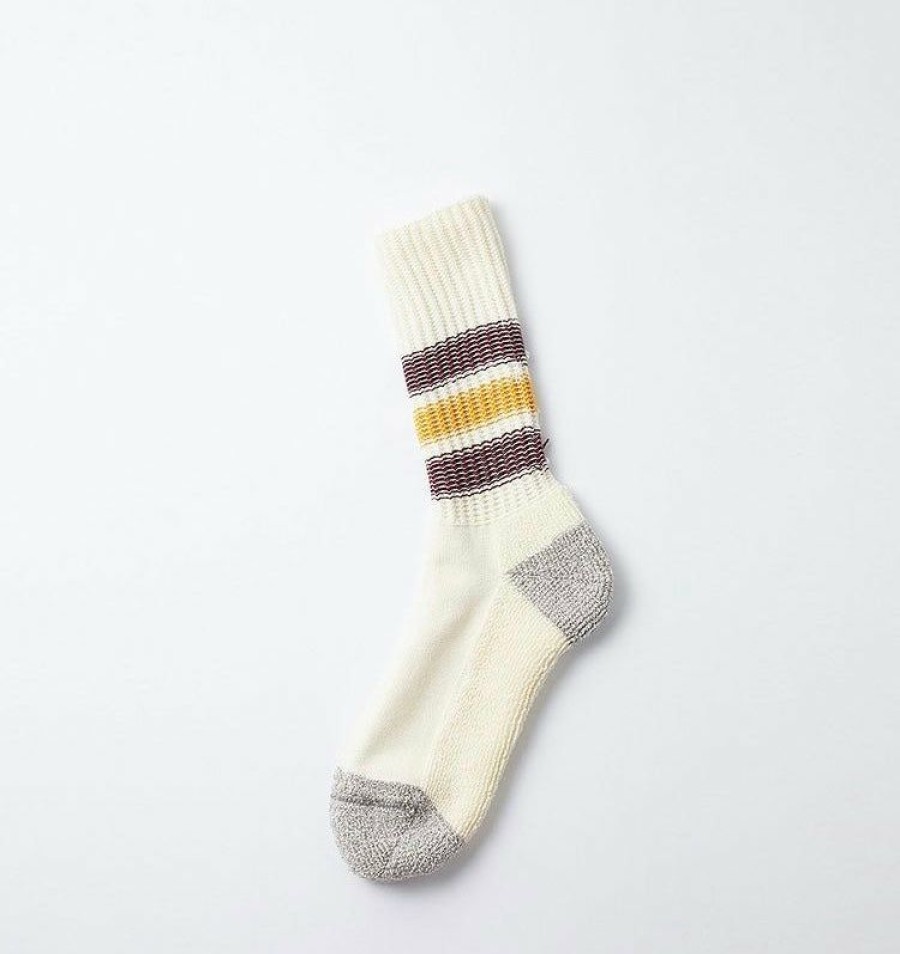 Woman * | Buy Port Northampton Rototo Coarse Ribbed Old School Crew Socks Bordeaux/Yellow