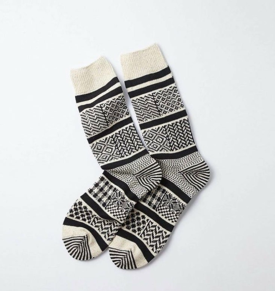 Woman * | Cheap Port Northampton Rototo Multi Jacquard Crew Socks Ivory / Black Man