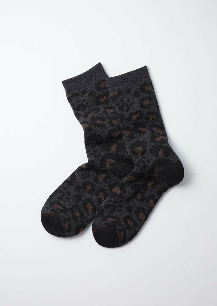 Woman * | Brand New Port Northampton Rototo Leopard Pile Crew Socks Charcoal