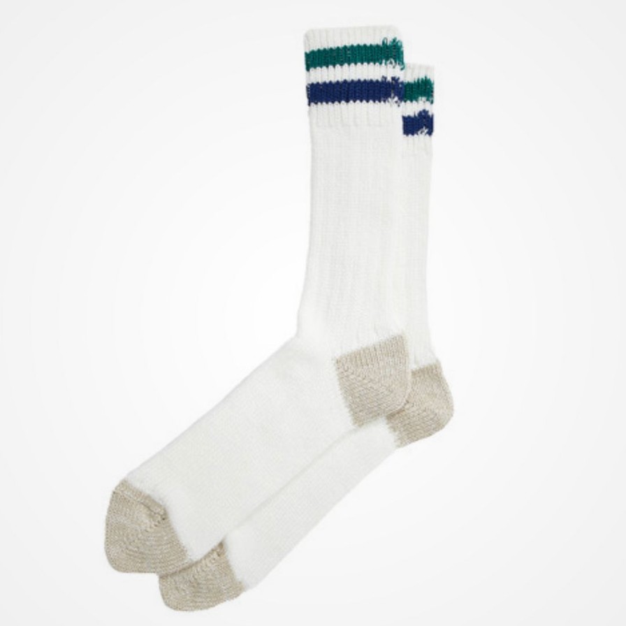 Woman * | Coupon Port Northampton Rototo O.S. Ribbed Crew Sock White/Green/Dark Blue