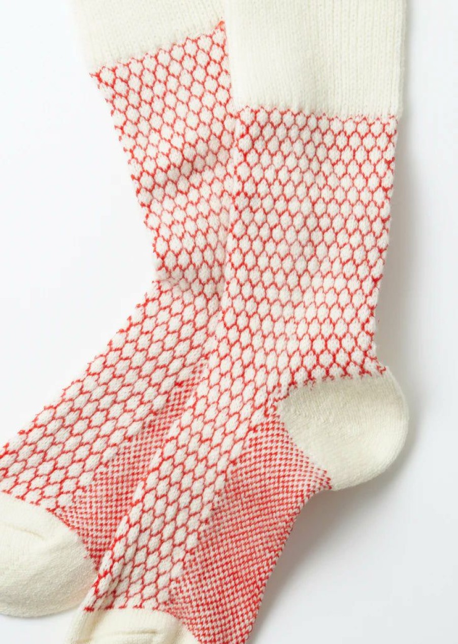 Woman * | Best Pirce Port Northampton Man Rototo Woolen Jacquard Crew Socks "Pop Corn" Ivory / Red