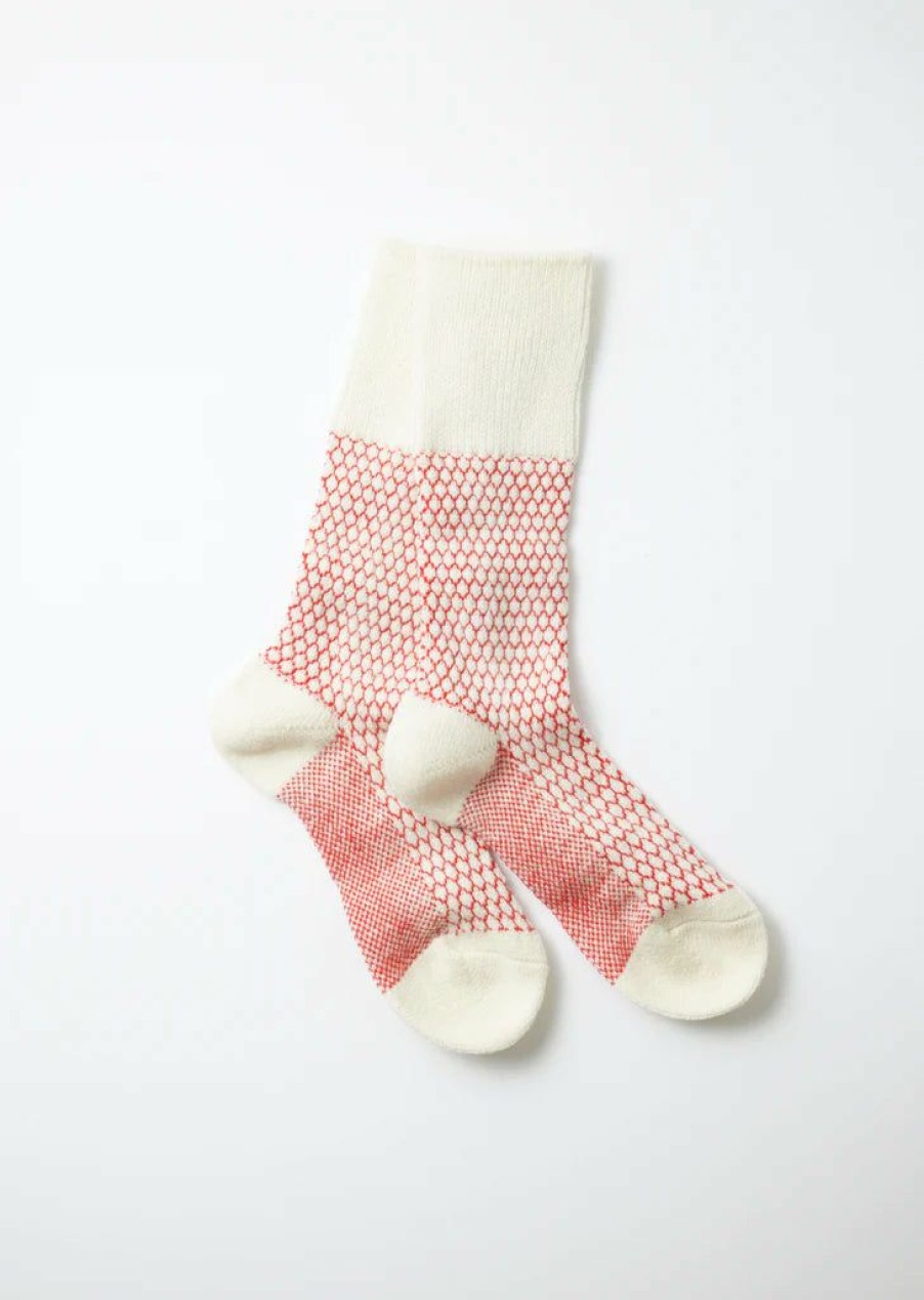 Woman * | Best Pirce Port Northampton Man Rototo Woolen Jacquard Crew Socks "Pop Corn" Ivory / Red