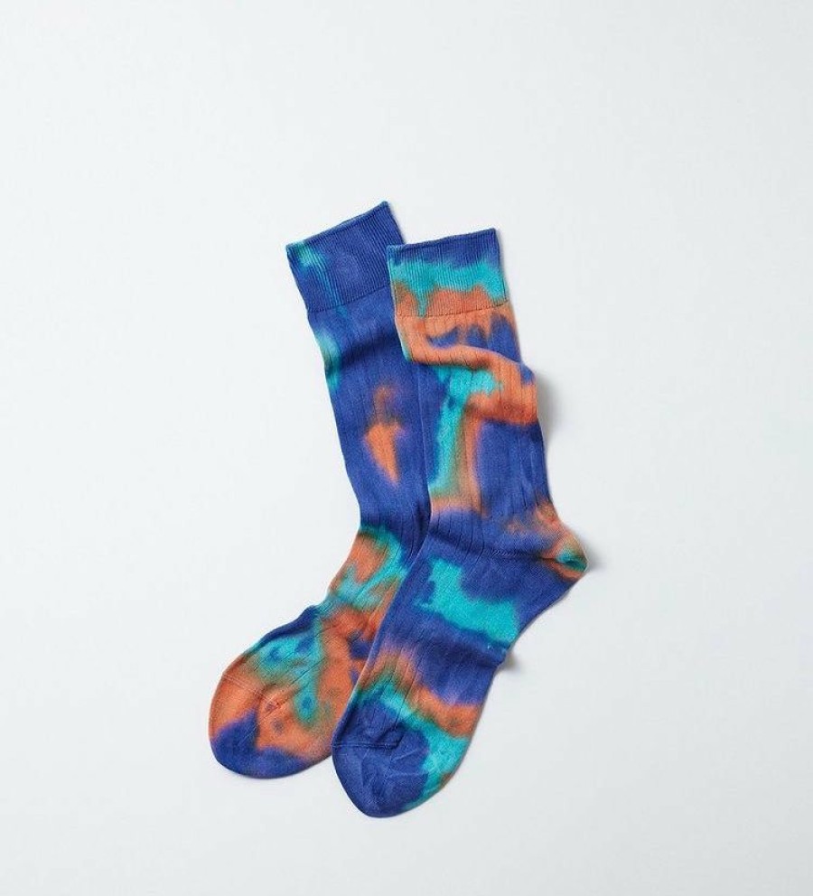 Woman * | Wholesale Port Northampton Man Rototo Tie Dye Formal Crew Sock Blue/Orange/Turqoise